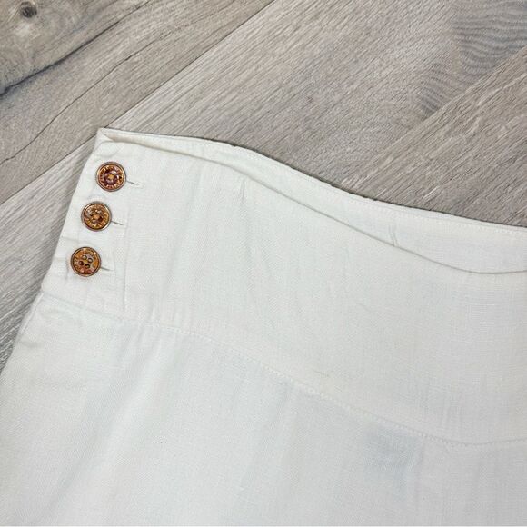 Lauren Ralph Lauren Linen Sailor Button Wide Leg Crop Trouser Pants White 6 - Picture 5 of 14